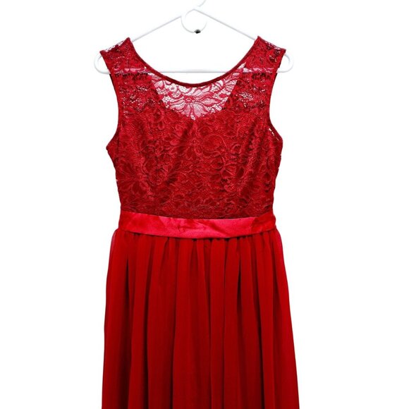 Sleeveless Dress Red Lace Chiffon Long Berylove Evening Gown Satin Patty prom M - Picture 9 of 16